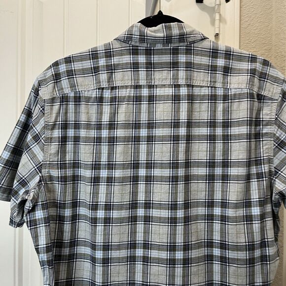 Banana Republic Shirt Mens M Black Tan Plaid Camden Fit Short Sleeve Button Up - Picture 8 of 10